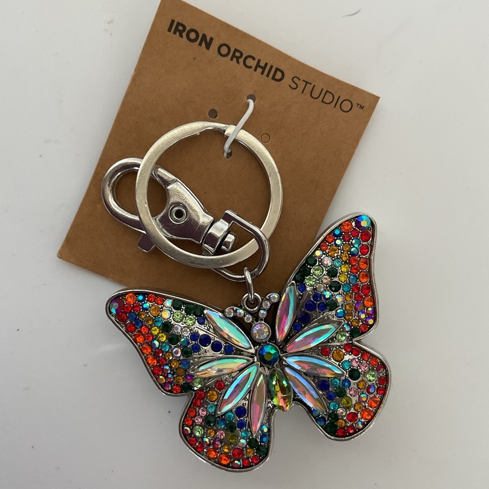 Iron Orchid Designs Jeweled Butterfly Keychain Bag Charm NWT